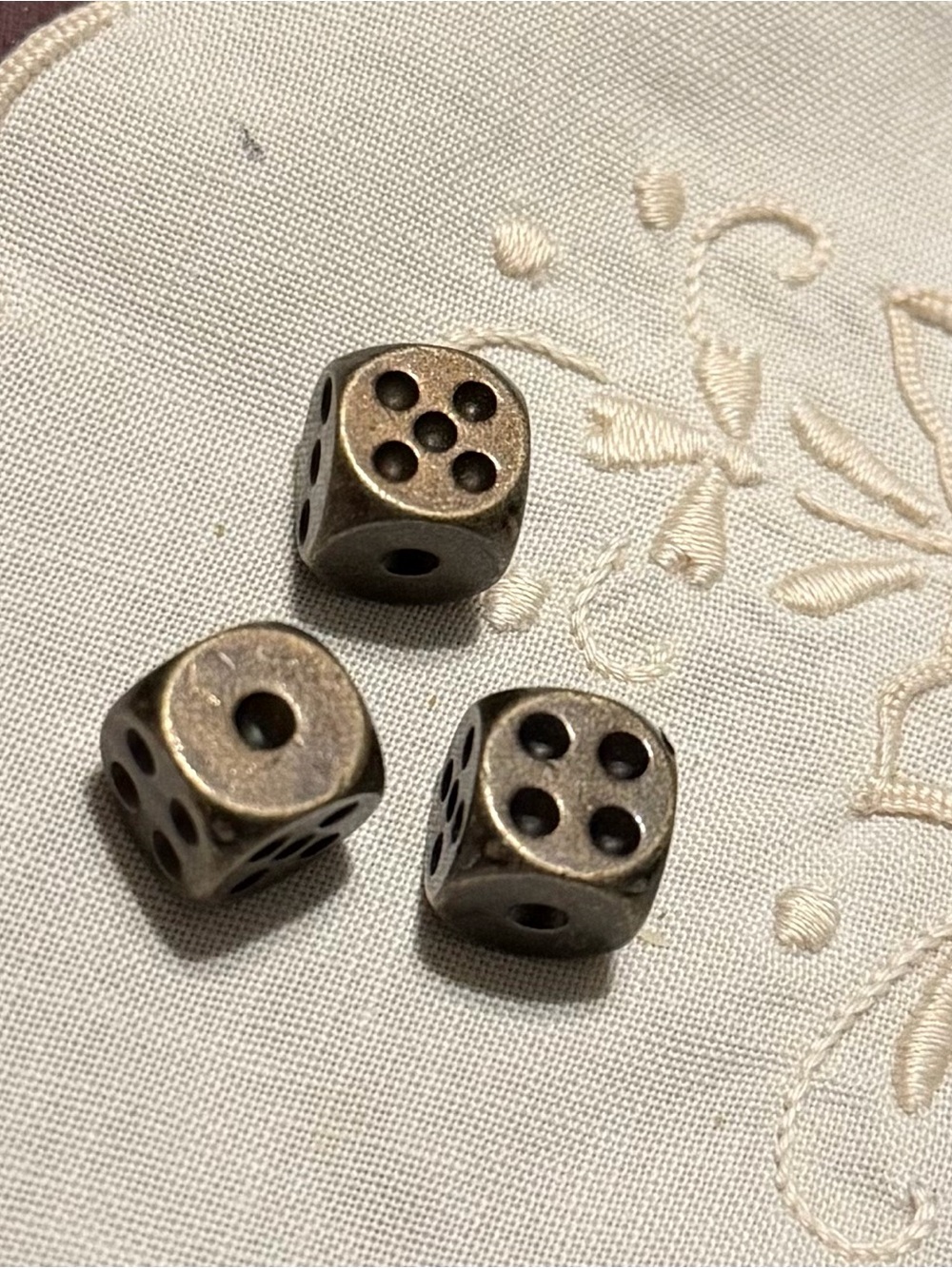 Antique Brass-Tone Dice  - Set of 3 #247